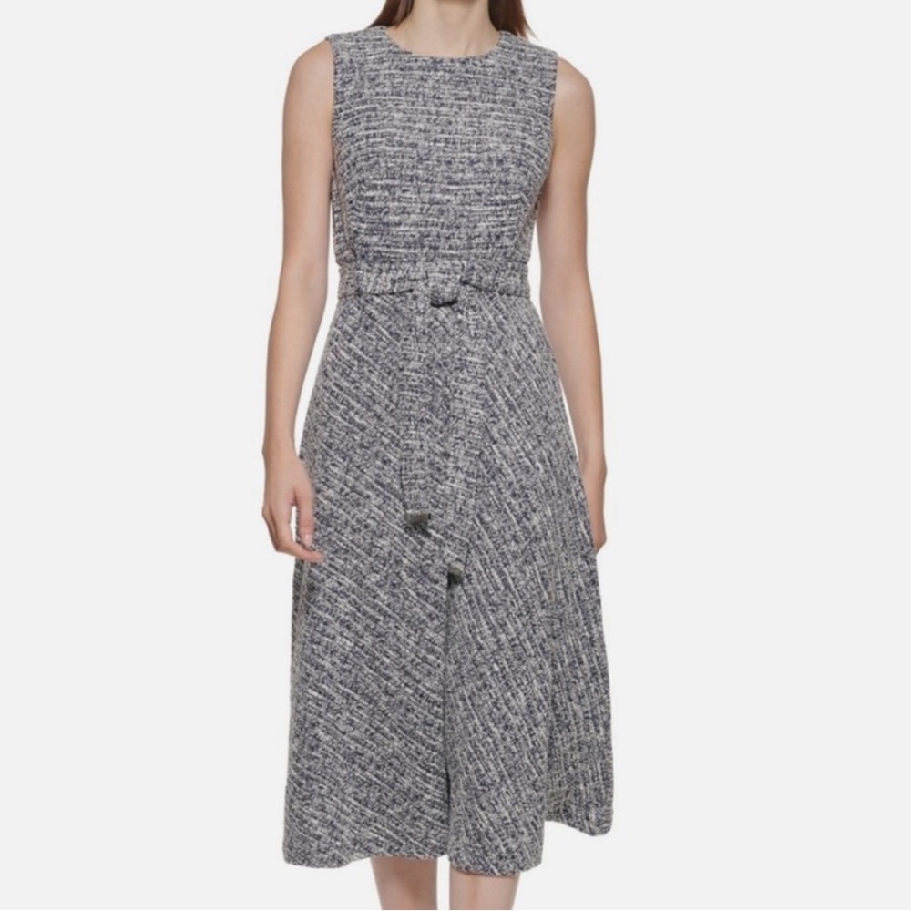 Calvin Klein Textured Black and White Midi Dress